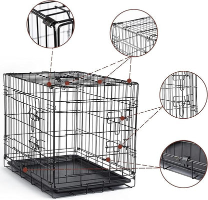 DONORO Dog Crates for Small Medium Size Dogs Indoor Double Door Dog Kennels &amp; Houses for Puppy and Cats, Collapsible Metal Contour Dog Cages (Brown, 30.0" L x 19.0" W x 21.0" H)