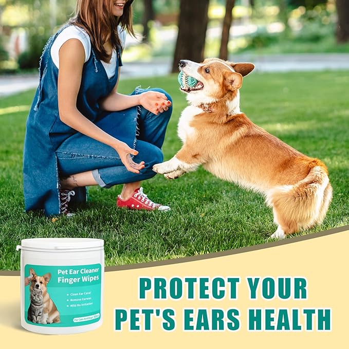 Dog Ear Cleaner Wipes Grooming Kit Care for Dogs &amp; Cats Pet Ear Relief Gently Remove Ear Wax Debris and Smelly 50 Pcs Unscented