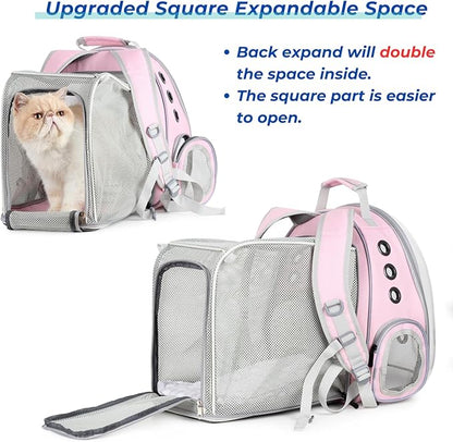 Lollimeow Cat Carrier Backpack, Bubble Expandable Backpack Carrier, Pets and Small Dogs,Airline-Approved, Designed for Travel, Hiking, Walking &amp; Outdoor Use (Square Back Expandable-Pink)
