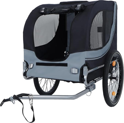 Blue-Grey Large Folding Bike Trailer for Dogs – Heavy-Duty Steel Frame, 66LB Capacity Pet Carrier for All-Terrain Cycling, Jogging &amp; Camping Adventures!