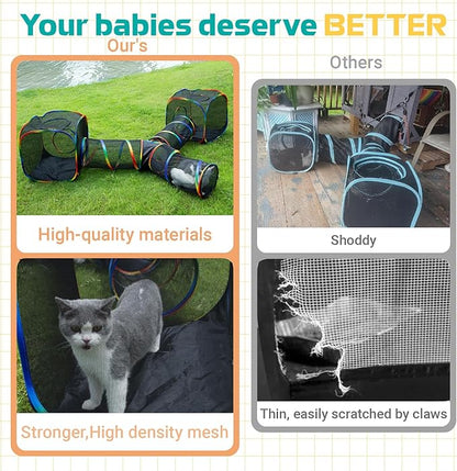 LUCKITTY Outdoor Rainbow Cat Enclosures Playground,Outside House for Indoor Cats Include Portable Tent, 3 Way with 2 Cube Tunnel, for Kitty and Small Animals,Within Storage Bag