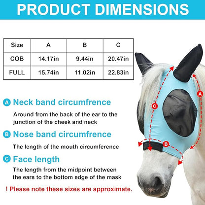 Stretchy Horse Fly Mask for Horses, Soft Lycra Equine Mesh Mask, Elasticity Horse Face Covering, Breathable&amp;UV Protection, Pacific Blue, Cob
