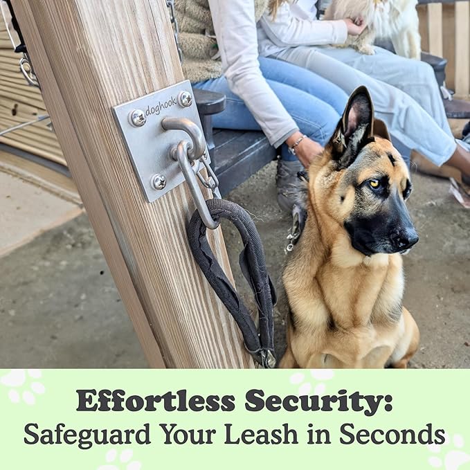 Canine Hitch- Secure Dog Leash Parking Wall Large Hook with Clip 6 Pack - Tie Out Stainless Steel &amp; ABS Mounting Plate for Strength - Practical Lead Management for Home &amp; Business