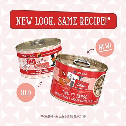 Weruva Cats in The Kitchen, Two Tu Tango with Sardine, Tuna &amp; Turkey Au Jus Cat Food, 6oz Can (Pack of 24)