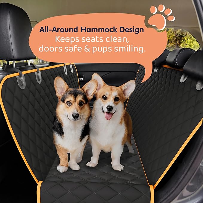 XL Dog Car Seat Cover for Back Seat, Waterproof Hammock for Car, SUV &amp; Truck, Non-Slip Backseat Cover for Dogs, Heavy-Duty Dog Hammock Style Seat Protector Pets, Easy to Install &amp; Clean