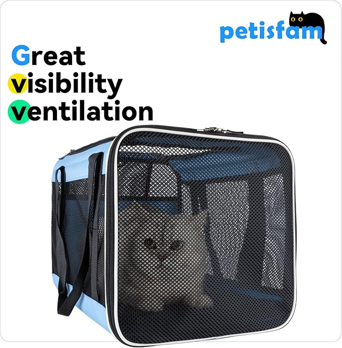 petisfam Soft Pet Carrier for Large and Medium Cats, 2 Kitties, Small Dogs. Easy to Get Cat in, Great for Cats That Don&