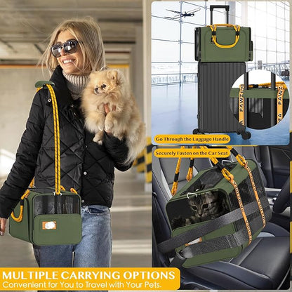 PAWZIDEA Double Pet Stroller with 2 Detachable Carriers, Portable Dog Crate for Car Travel &amp; TSA-Approved Expandable Cat Carrier, Foldable Lightweight Jogger Stroller for 2–4 Cats or Small/Medium Dogs