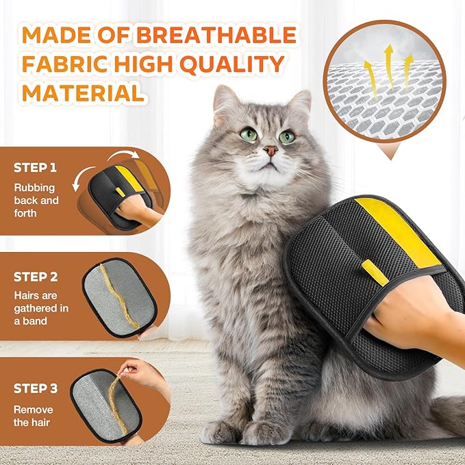 Reusable Pet Hair Remover Gloves – Electrostatic Lint &amp; Fur Removal, Machine Washable Cleaning Gloves for Furniture, Clothes &amp; Car(Black)