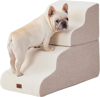 Beige Curved Dog Stairs Ramp for Small Dogs &amp; Cats 22.8" H, 4-Step Dog Steps for Couch Sofa and Chair, Pet Stairs for Cats, Non-Slip Balanced Pet Steps