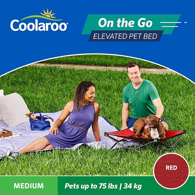 Coolaroo On-The-Go Elevated Dog Bed - Foldable Pop-Up Travel Dog Bed with Breathable, Moisture-Resistant Fabric, Carry Bag Included, Lightweight &amp; Portable, Red, Medium
