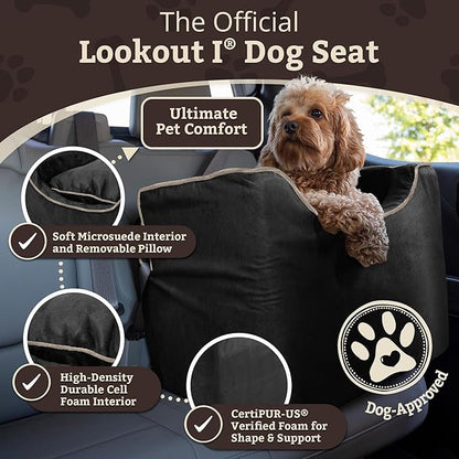 Snoozer Lookout I Dog Car Seat - Small Dog &amp; Puppy Car Seat, Booster Bed for Small and Medium Size Pets up to 25 Lbs, Elevated, Washable - Medium