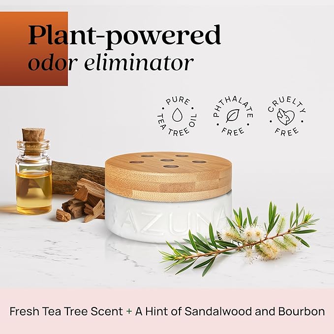 Azuna Air Freshener &amp; Odor Eliminator for Strong Odor | 1 Room Kit Includes (1) Empty Luxe Glass Jar &amp; 8oz Refill with Tea Tree Essential Oil Gel | Sandalwood | Last 60-90 Days