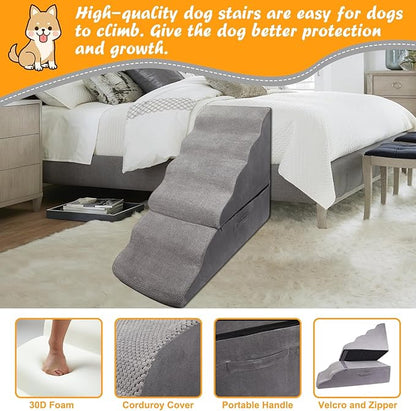 Dog Stairs&amp;Steps for 30 Inches High Bed Up to 30-36 Inch Tall, Pet Cat Ramp Ladder for Small Dogs, Doggie, Old Cats, Kitty, Small Animals Grey