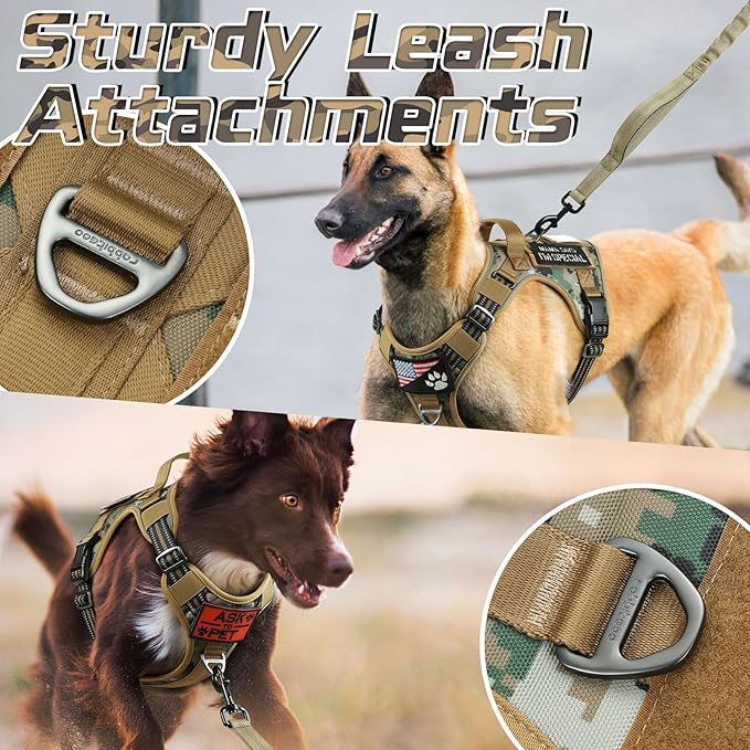 rabbitgoo Tactical Dog Harness for Large Dogs, No Pull Military Service Vest with Handle &amp; Molle, Easy Control for Training Walking, Adjustable Reflective Straps, Brown camo, XL
