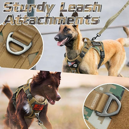rabbitgoo Tactical Dog Harness for Large Dogs, No Pull Military Service Vest with Handle &amp; Molle, Easy Control for Training Walking, Adjustable Reflective Straps, Brown camo, XL
