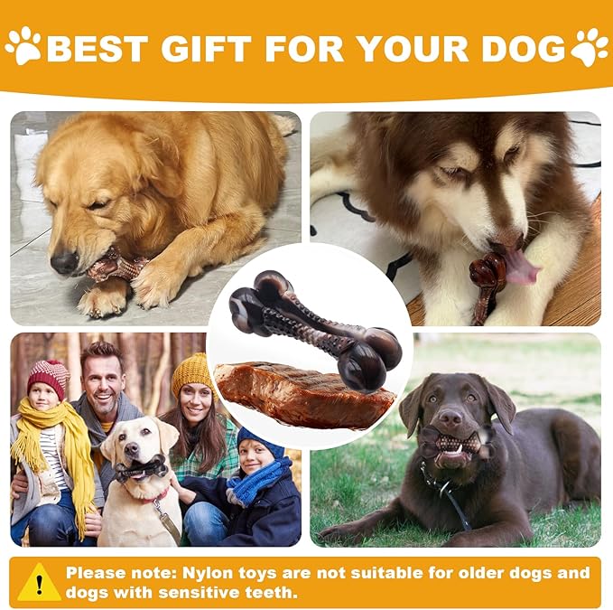 Dog Chew Toys for Aggressive Chewers, 2Pack Large Indestructible Dogs Bone Toy for Small Medium Breeds, Durable Tough Nylon Dog Chew Toys To Keep Them Busy, Puppy Teething Toy Bone, Beef&amp;Bacon Flavor