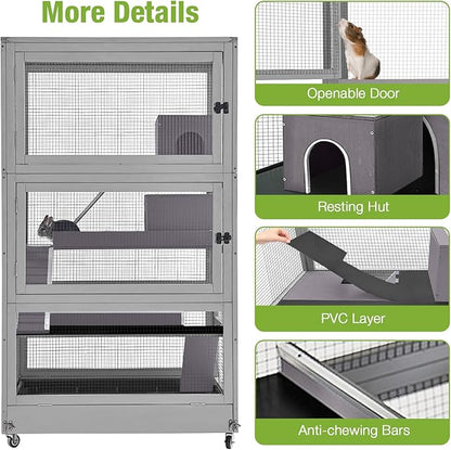 GUTINNEEN Large Chinchilla Cage, 4 Levels Ferret Cage - Large Critter Nation Hutch with Chew-Proof Aluminium Edge &amp; PVC Layer, Brake Wheels Moveable - for Hamster, Rat, Gerbil