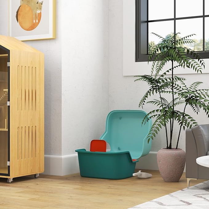 PawHut Cat Litter Box with Lid, Covered Kitty Litter Box Enclosure with Scoop, Openable &amp; Lockable Cover, Easy to Clean, Green