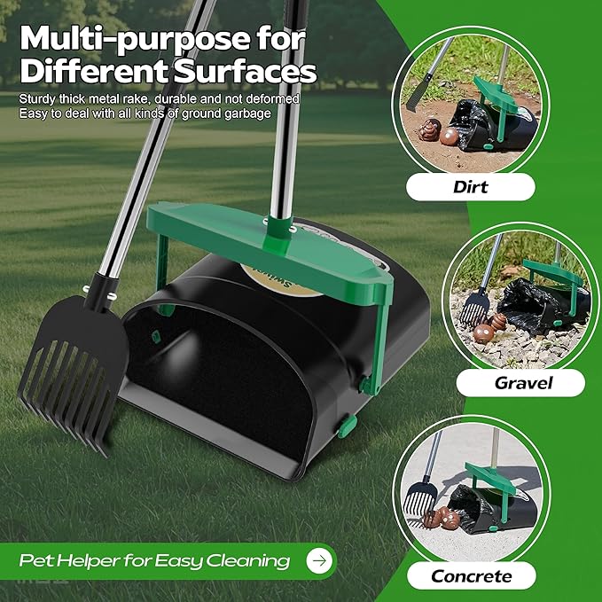 UPSKY Dog Pooper Scooper Swivel Bin &amp; Rake Kit with 100 Waste Bags,33.4" Stainless Steel Long Handle Heavy Duty Pet Poop Shovel for Large Medium Small Dogs, Odor-Proof Lid for Yard/Lawn/Outdoor Use