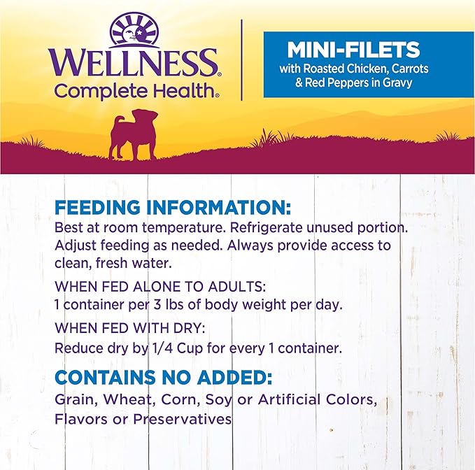 Wellness Petite Entrees Mini Fillets Grain Free Natural Wet Small Breed Dog Food, Roasted Chicken, Carrots &amp; Red Peppers, 3-Ounce Cup (Pack of 24)