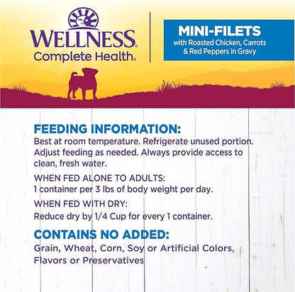 Wellness Petite Entrees Mini Fillets Grain Free Natural Wet Small Breed Dog Food, Roasted Chicken, Carrots &amp; Red Peppers, 3-Ounce Cup (Pack of 24)