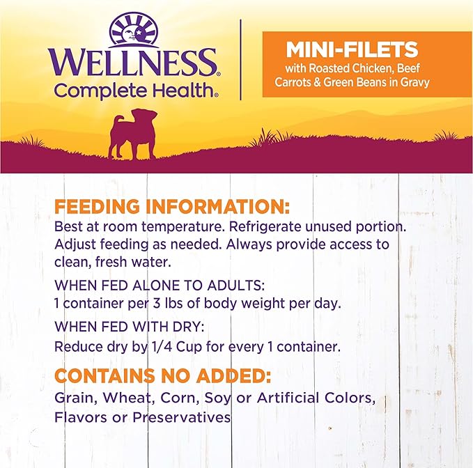 Wellness Petite Entrées Mini-Filets with Roasted Chicken, Beef, Carrots &amp; Green Beans in Gravy, 3-Ounce Cup (Pack of 12)