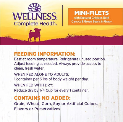 Wellness Petite Entrées Mini-Filets with Roasted Chicken, Beef, Carrots &amp; Green Beans in Gravy, 3-Ounce Cup (Pack of 12)