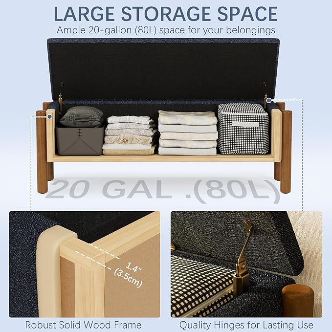 Modern Storage Benches with Walnut Wood Legs, 47&