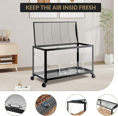 Large Metal Hamster Enclosure Rat Cage with 360 Viewing Acrylic Sides, Ventilated Front Door &amp; Openable Top, Portable Hamster Tank for Guinea Pig, Chinchilla, Gerbil, 37.8&