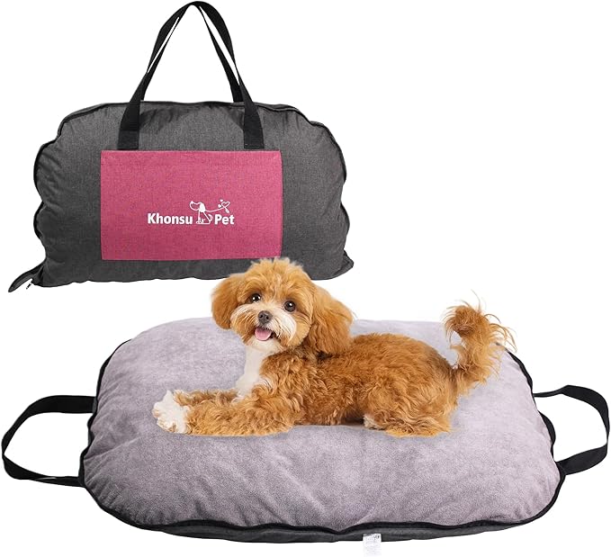 Portable Waterproof Dog Mat for Camping, Patio &amp; Travel - Foldable Outdoor Dog Bed with Teflon Shell &amp; Removable Plush Pad - Easy Clean, Durable - S (Hemp Grey)