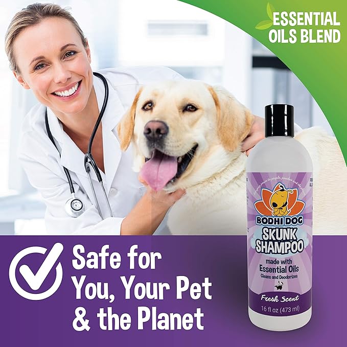 Bodhi Dog Skunk Shampoo - Odor Remover with Essential Oils for Dogs &amp; Cats - Cleans, Deodorizes &amp; Eliminates Skunk Smell - Gentle on Skin &amp; Suitable for Pets of All Sizes - Made in USA (16 Fl Oz)