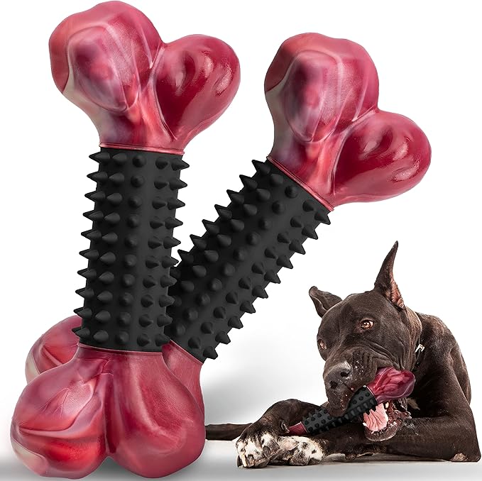 Apasiri Dog Toys for Aggressive Chewers with Bacon Flavor: 8" Indestructible Chew Bones for Large Breeds, Tough Nylon &amp; Rubber Dog Toys Keep Them Busy, Interactive Play - 2-Pack