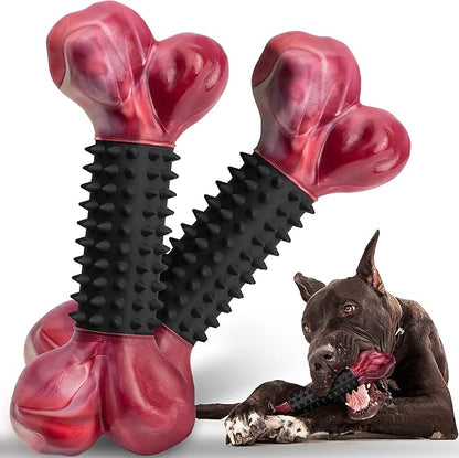 Apasiri Dog Toys for Aggressive Chewers with Bacon Flavor: 8" Indestructible Chew Bones for Large Breeds, Tough Nylon &amp; Rubber Dog Toys Keep Them Busy, Interactive Play - 2-Pack