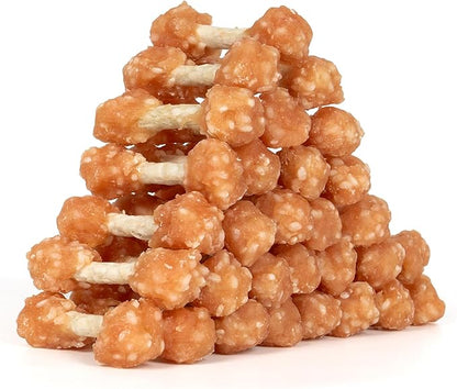 MON2SUN Dog Treats, 16oz Mini Rawhide Chews, Chicken Dumbbells with Rice for Small Dogs &amp; Toy Breed, Crunchy and Healthy (2.5 Inch 30 Count)