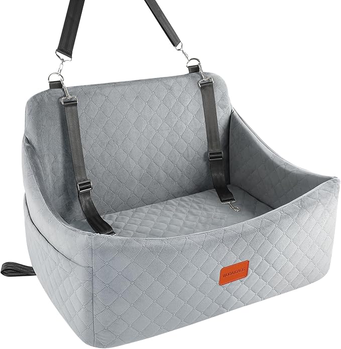 Dog Car Seat for Medium &amp; Large Dogs Up to 55lbs, Memory Foam Cushion, Washable Cover, Safety Straps &amp; Non-Slip Base(Grey,Large)