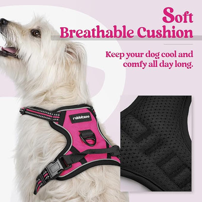 rabbitgoo Dog Harness No Pull with 2 Leash Clips, Adjustable Soft Padded, Reflective Oxford No Choke Pet Vest with Easy Control Handle for Puppy, Hot Pink, XS