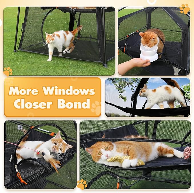 Extra Large Catio Outdoor Cat Enclosure, Rywell 3-Tier Spacious Outdoor Cat Tent, Weatherproof&amp;Sunproof with 5 Windows, Foldable Cat Enclosure for Patio, Camping, Indoor(Includes Carry Bag)