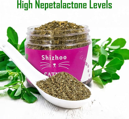 Catnip for Cats with Leaves and Flowers 100% Natural and Organic Catnip Premium Cat Nip for Cats &amp; Kittens Used as a Snack or Refillable Catnip Treats for Cats (1/2 Cup, 2 Ounces)