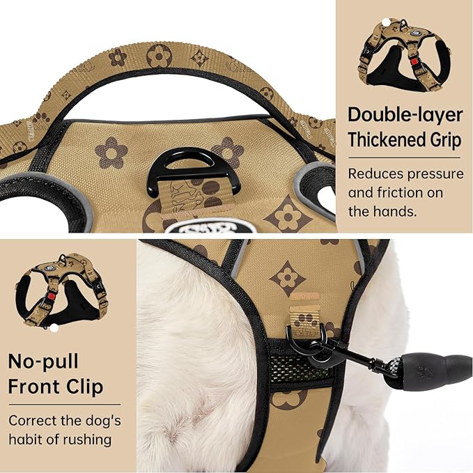 IVY&amp;LANE No Pull Dog Harness with Leash Set, Reflective No Choke Pet Vest,Adjustable Oxford Dog Vest Harness with Easy Control Handle for Large Dogs (Light Brown,XL)