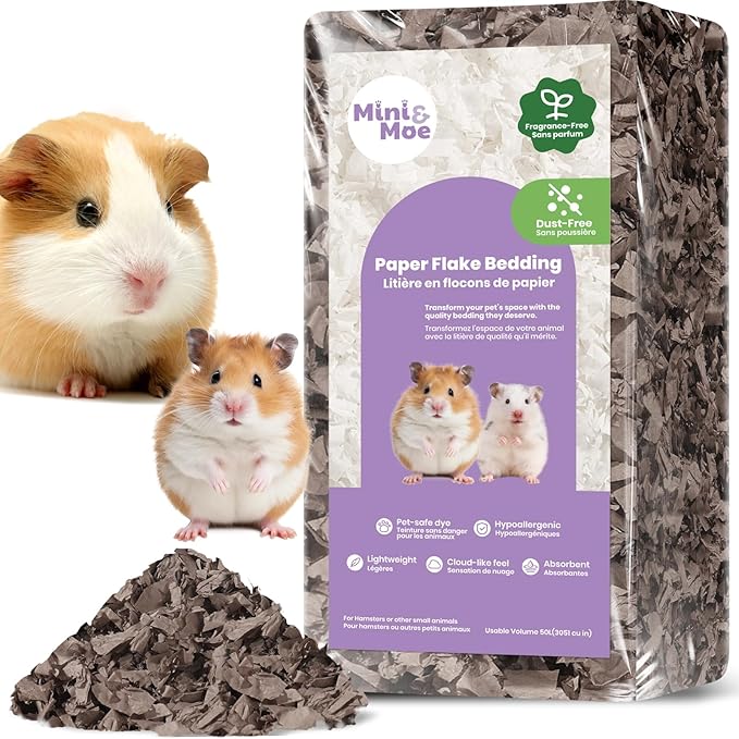 mini&amp;moe Guinea Pig Bedding 25 Liters: Dust-Free and Odor Control Moisture Absorbent Natural Paper Small Pet Bedding - for Guinea Pigs, Hamsters, Rabbits, and Small Animal