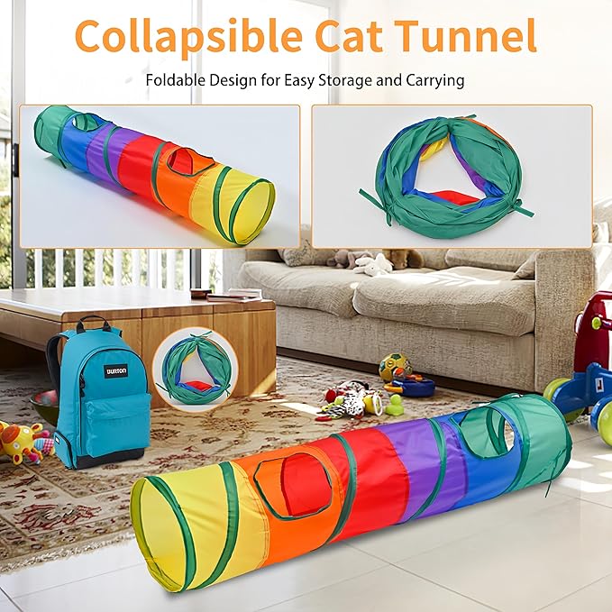 iCAGY 25-Piece Cat Toys Kit with Rainbow Tunnel - Interactive Cat Toy Bundle for Indoor Cats, Kitten Playtime Variety Set Includes Feather Teaser, Springs, Balls, Mice &amp; Noise Toys