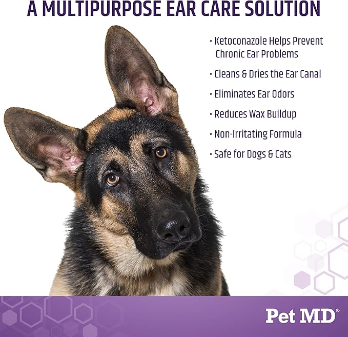 Pet MD Dog Ear Cleaning Wipes with Aloe and Eucalyptus + Veterinary Tris Flush Cat &amp; Dog Ear Cleaner