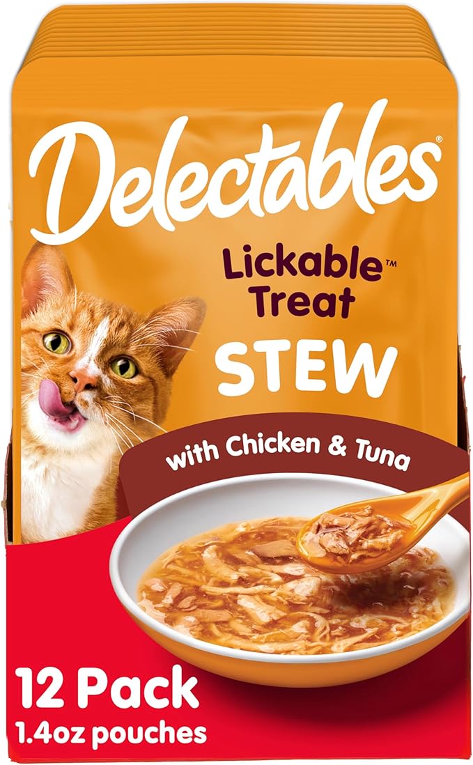 Hartz Delectables Stew Lickable Wet Cat Treats for Adult &amp; Senior Cats, Chicken &amp; Tuna, 1.4 Ounce (Pack of 12)