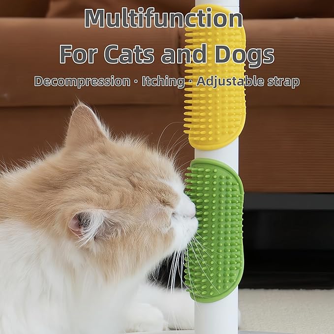 4-Pack Silicone Cat Brush Set, Pet Scratcher and Massager – Adjustable Pet Deshedding Brush, Bath Brush for Cats and Dogs, Suitable for Furniture Legs &amp; Corners (4PCS (2 Yellow + 2 Green))