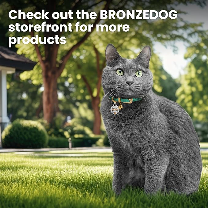 BRONZEDOG Leather Cat Collar with Removable Bells Non Breakaway Kitten QR Tag for Girl Boy (7" - 9" for Cats, Red &amp; Gold)