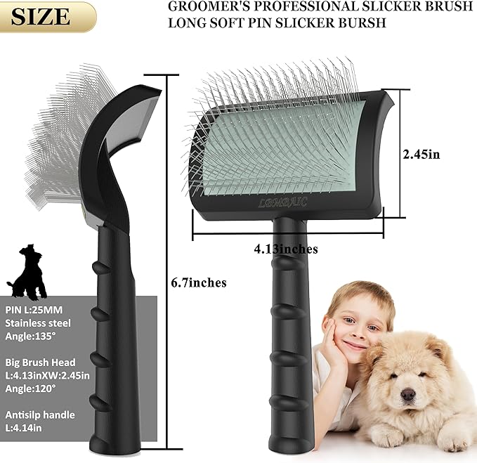 Dog Slicker Brush for Poodles,Doodles,Goldendoodles Grooming Fluffy Shedding Tangles Mats Knots Easy and Quick Best Dog Slicker Brush for Long Thick Curly Coat Labradoodles Dematting.25mm(1&