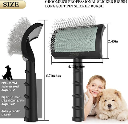 Dog Slicker Brush for Poodles,Doodles,Goldendoodles Grooming Fluffy Shedding Tangles Mats Knots Easy and Quick Best Dog Slicker Brush for Long Thick Curly Coat Labradoodles Dematting.25mm(1&