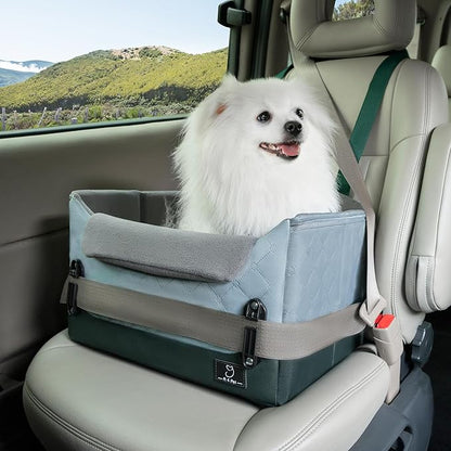 A 4 Pet Dog Car Seats for Small Dogs, Booster Car Seat with Patent Buckles &amp; Clip-On Safety Leash, Pet Seat for Puppy Small Dogs Cats Under 25 Lbs, Green