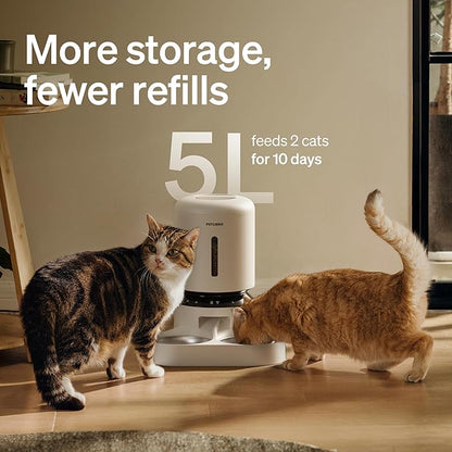 PETLIBRO 5L Automatic Cat Feeder for 2 Cats, 5G&amp;2.4G Wi-Fi Programmable Cat Food Dispenser with Dual Stainless Steel Bowls, Airtight Lock Fresh Technology, Low Food Sensor