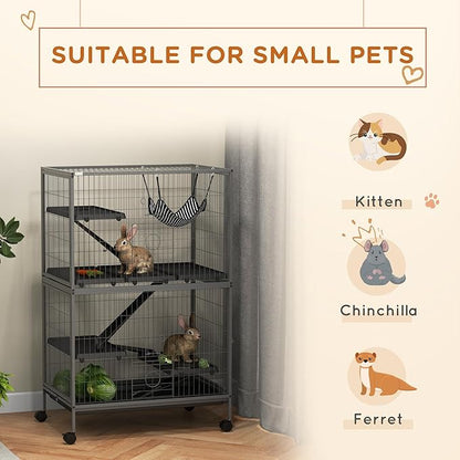 PawHut 50" 5-Tier Small Animal Cage, Ferret Cage, Large Chinchilla Cage with Hammock Accessory &amp; Heavy-Duty Steel Wire, Small Animal Habitat with 4 Doors, Removable Tray, Gray